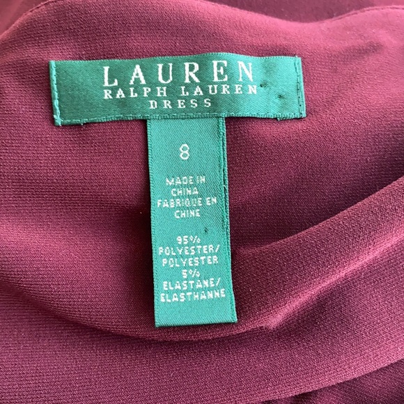 Lauren Ralph Lauren size 8 burgundy long sleeves rouching wrap dress EUC - Picture 3 of 12